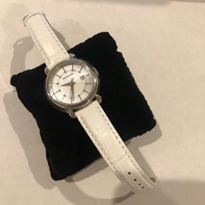 Torneau White Leather & Cubic Zirconia Watch